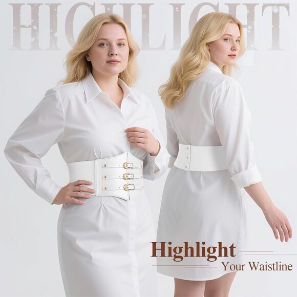 Women Corset Wide Stretch Waspie Elastic Waist Belt with White Gold Buckle - Picture 2 of 6